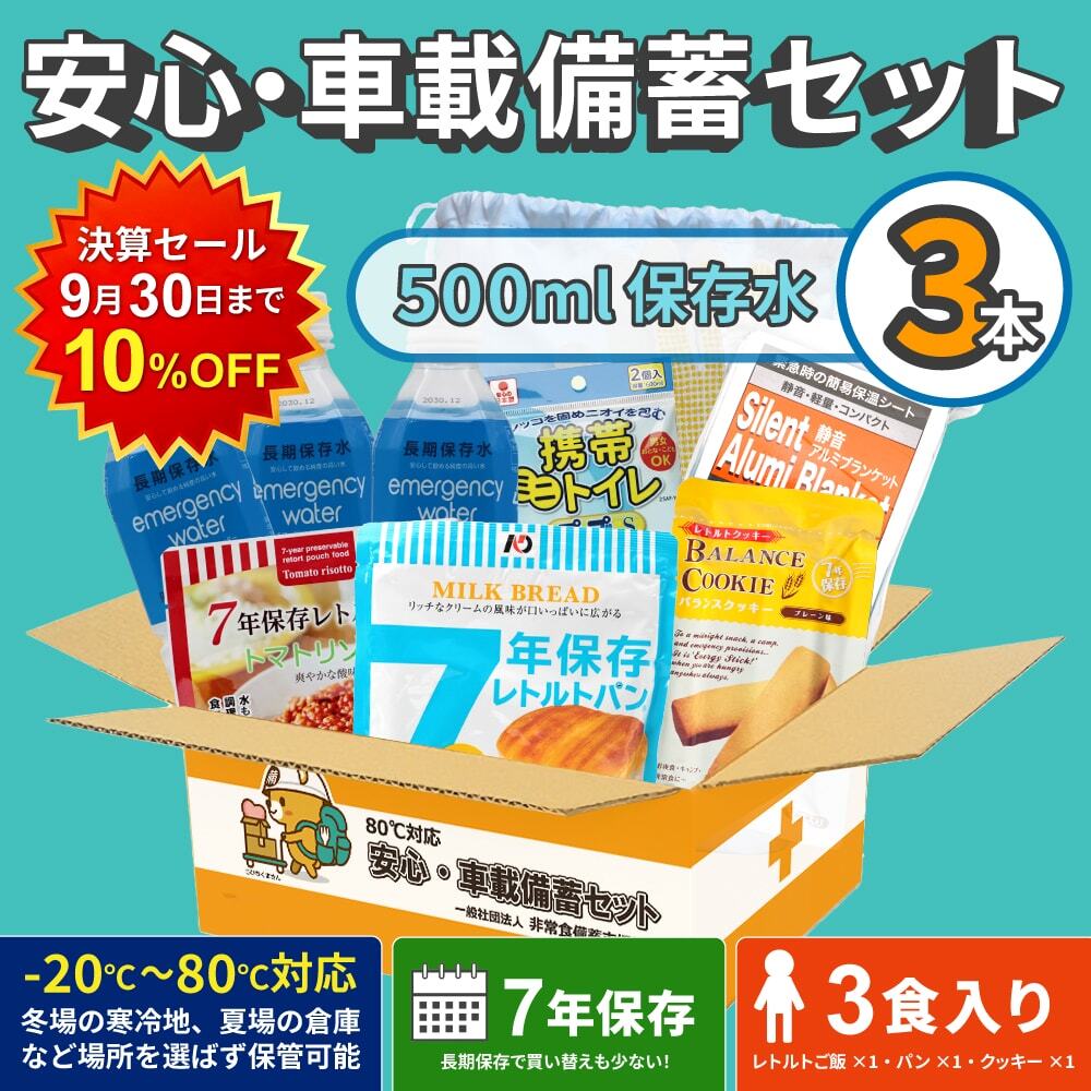 80℃対応安心・車載備蓄セット500ml×3本の商品セット画像