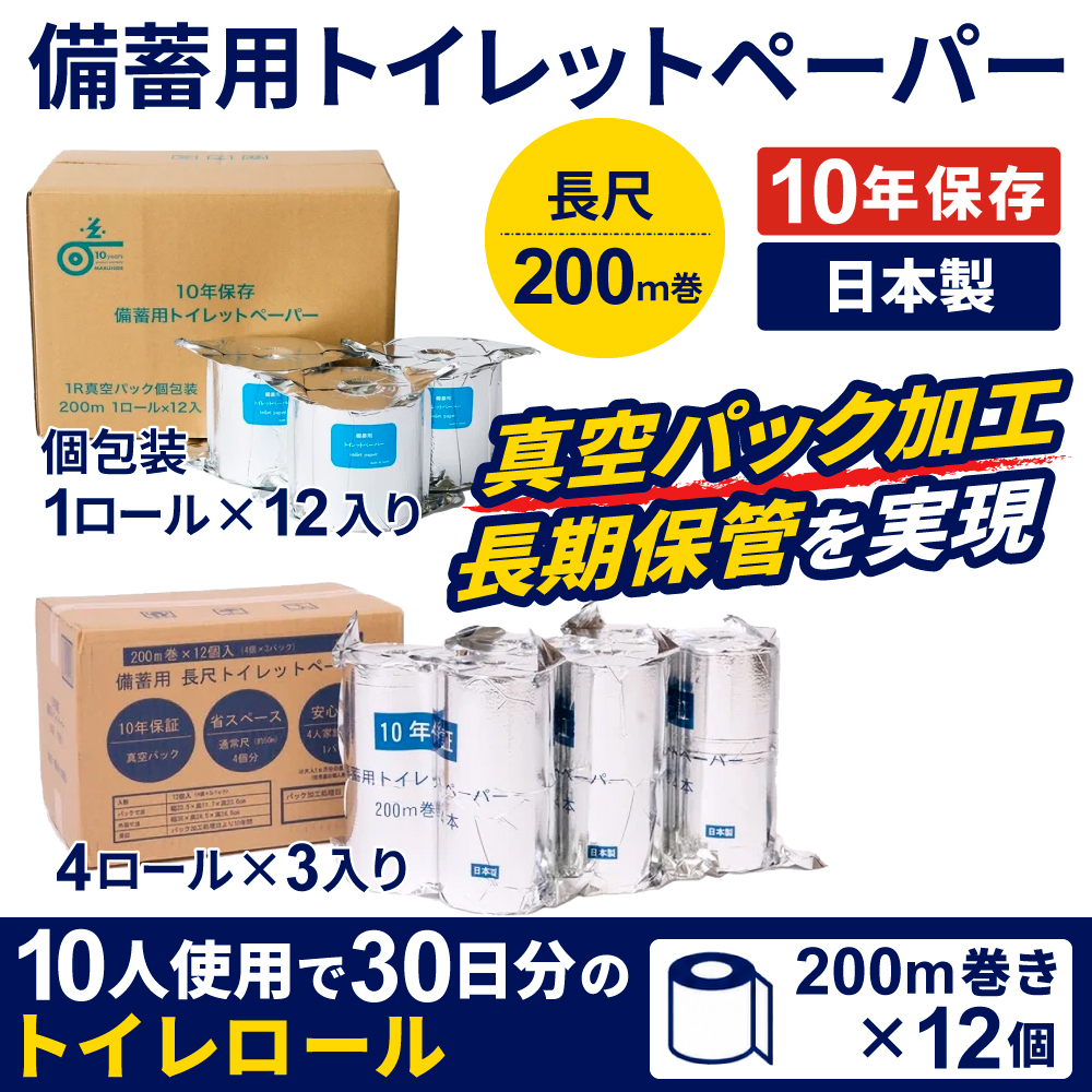 【10年保存】備蓄スペースを75%削減。法人・家庭で選ばれる超ロング200m巻トイレットペーパー