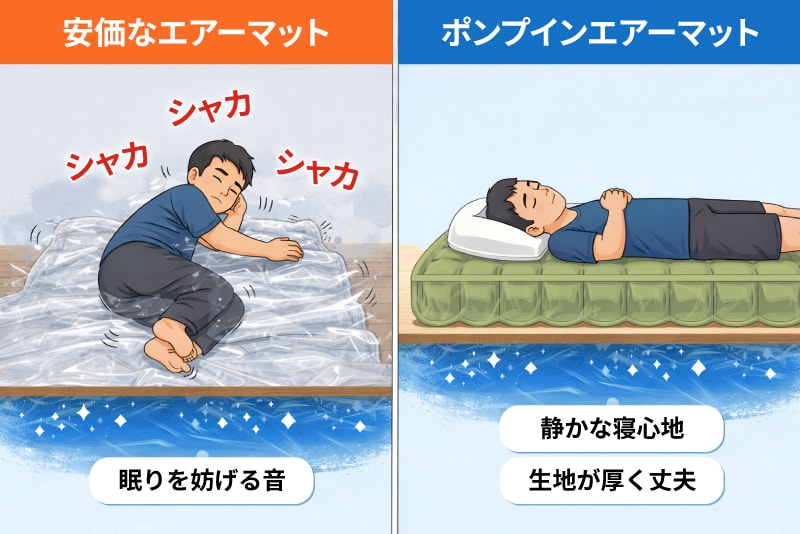 硬い床、底冷え、汚れやウイルスなどによる感染症など多数のリスクから身体を守るエアーマット