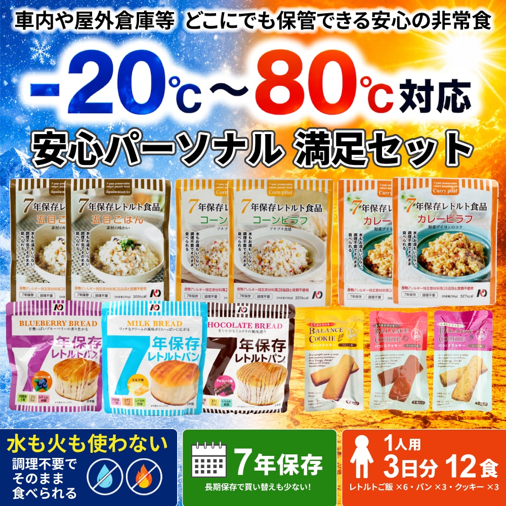 安心パーソナルセットに非常食を追加し、1日4食にした商品。